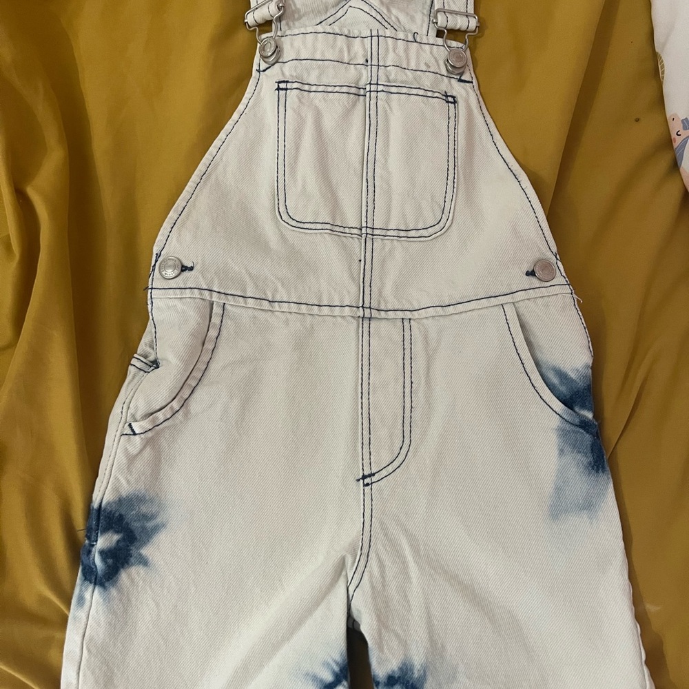 Zara White and Blue Tie-Dye Kids Overalls
